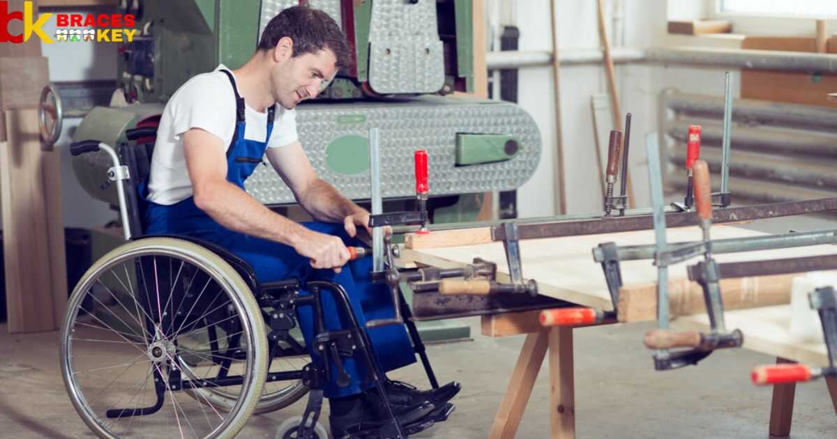 A carpenter is making a brace for a chair